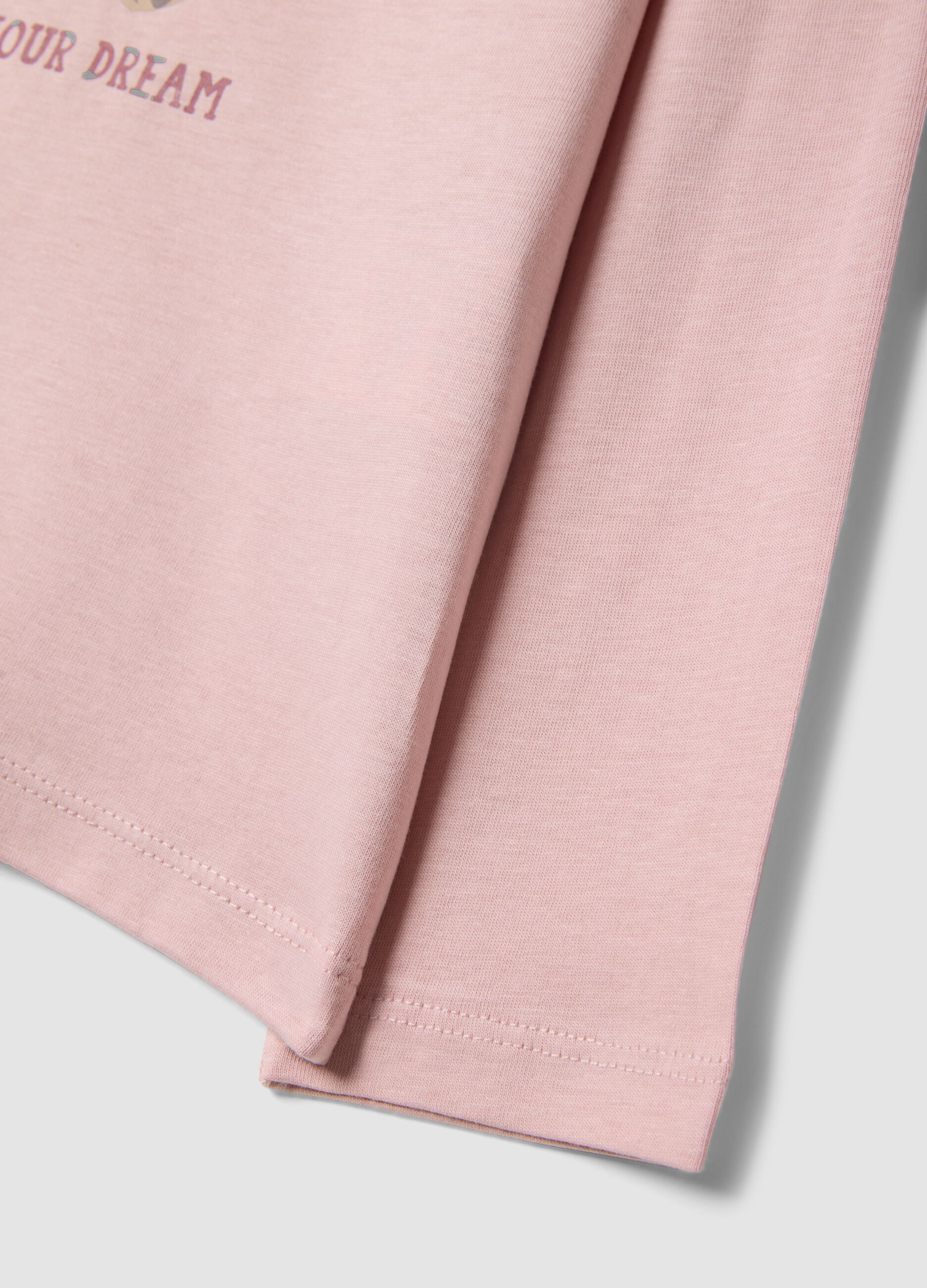Pink organic cotton T-shirt with puppy print for girls
