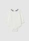 Newborn baby bodysuit in pure white cotton with ruffled collar_0