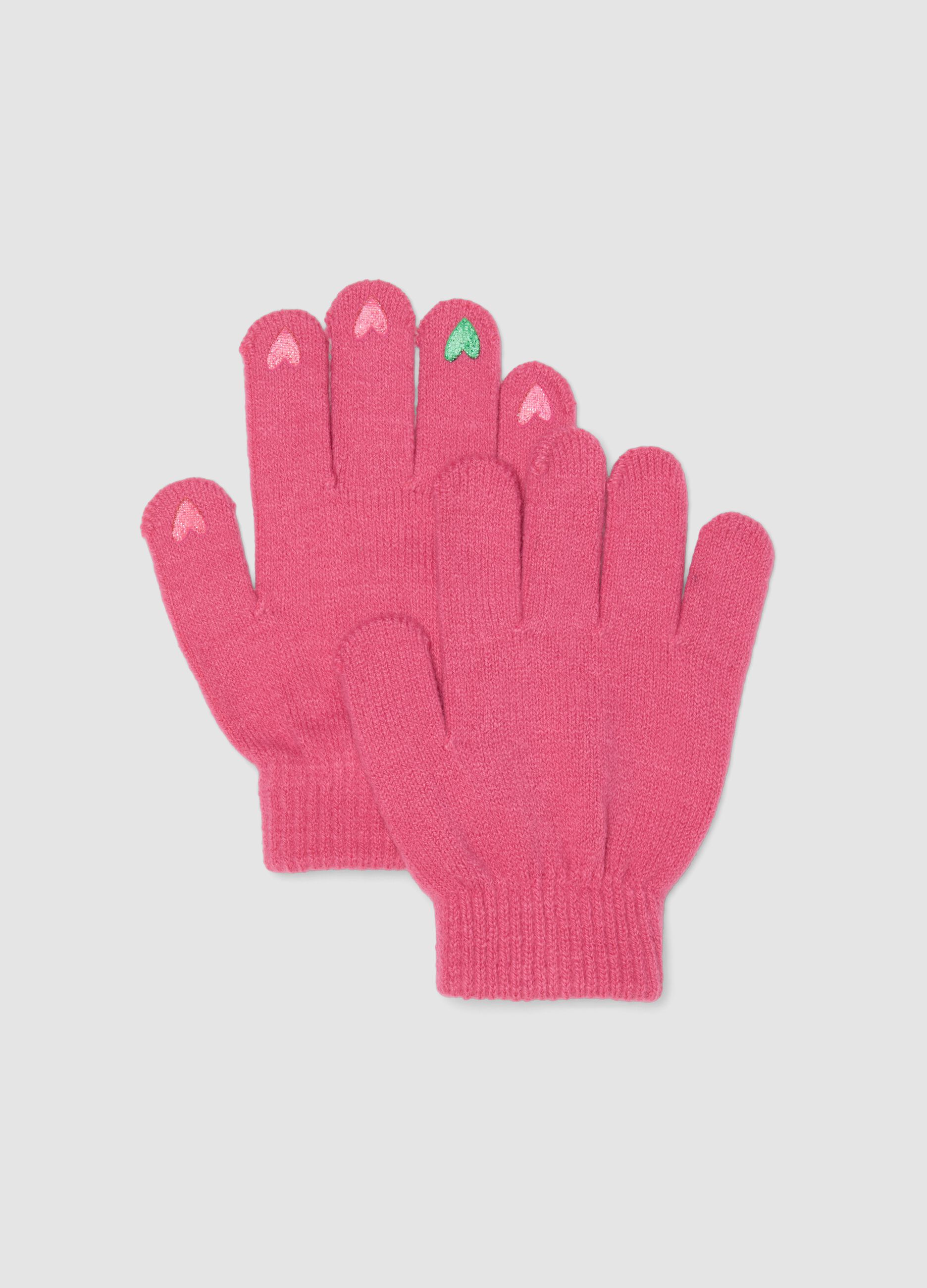 Guanti rosa in maglia con cuori