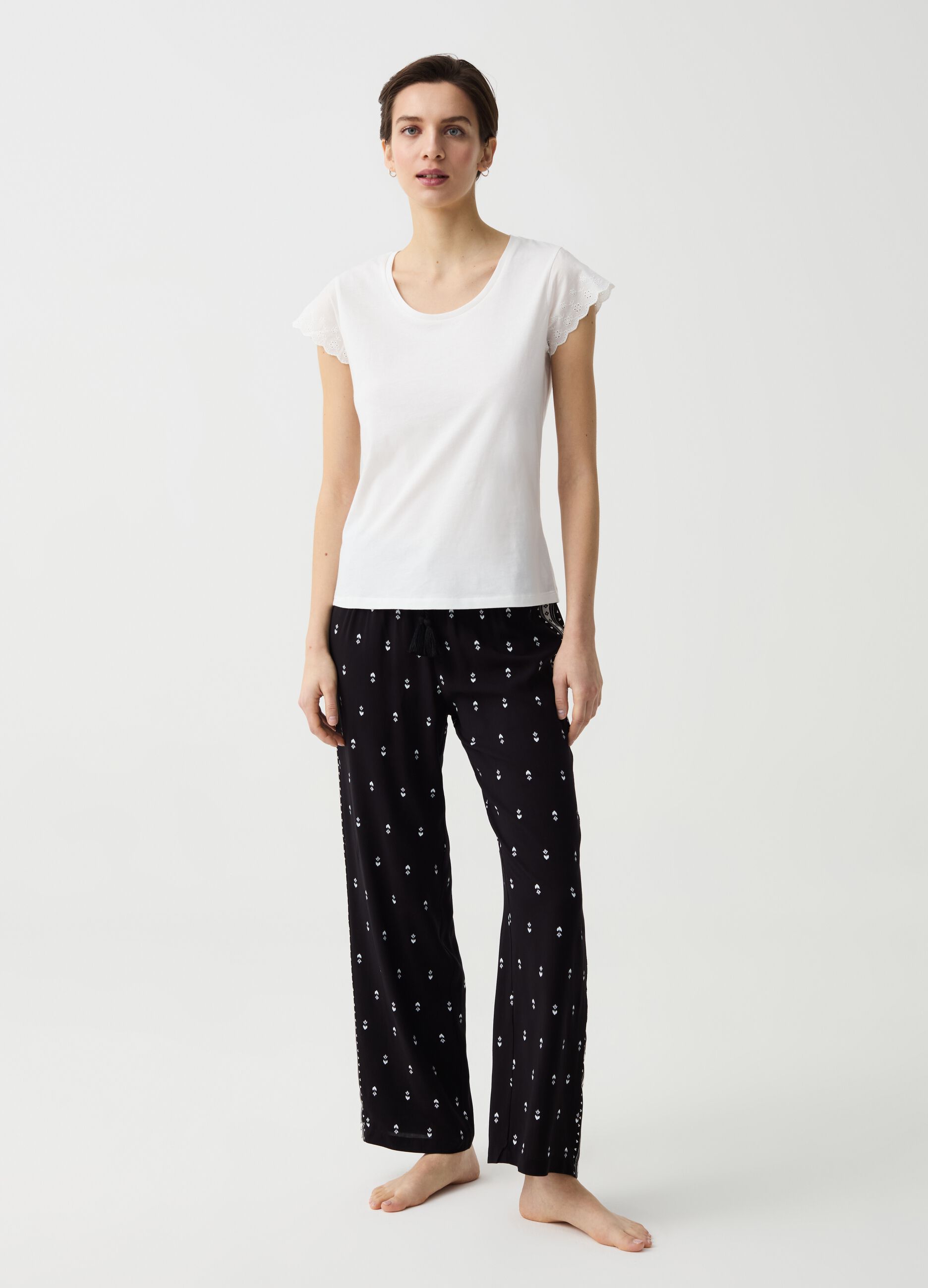 Pyjama trousers in canvas with ethnic print