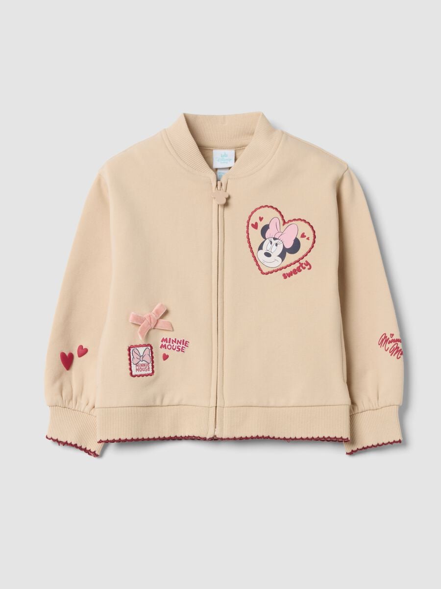 Beige oversized organic stretch cotton sweatshirt with Minnie print_0