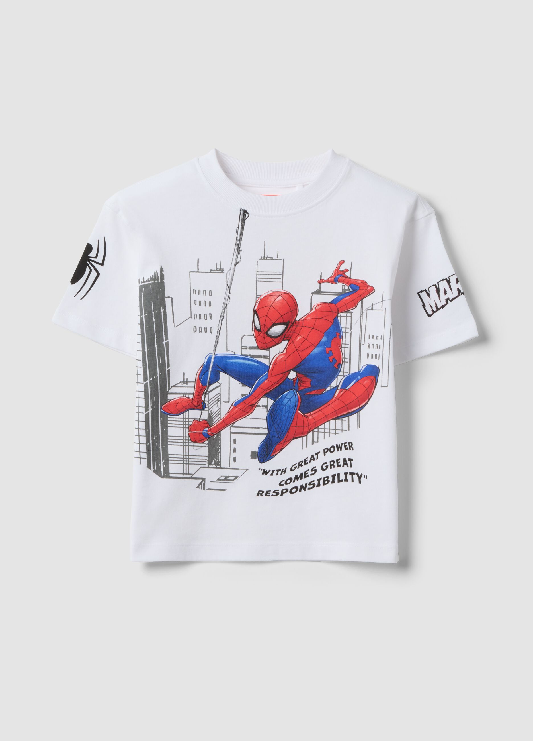 Kids' oversized pure white cotton t-shirt with Spider-Man