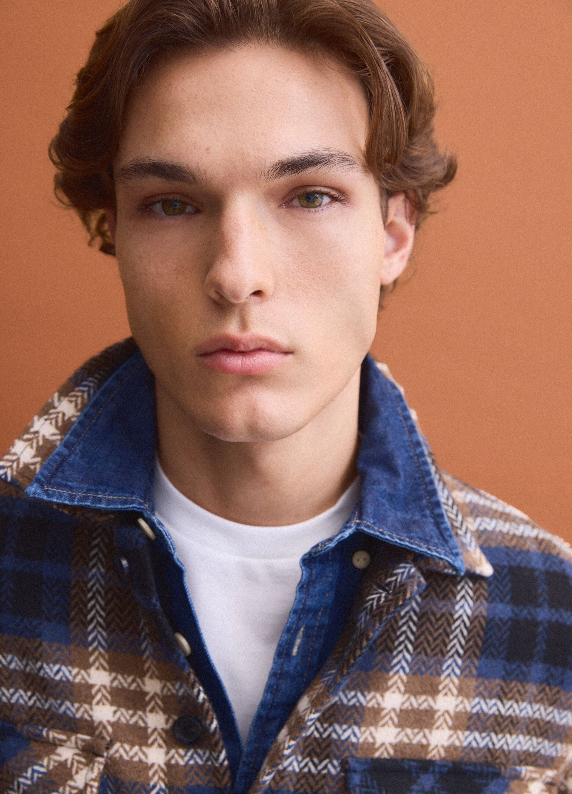 Blue wool-blend checked shacket with an oversized fit