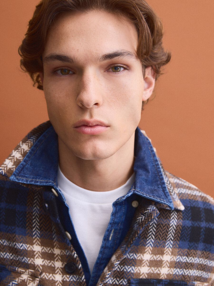 Blue wool-blend checked shacket with an oversized fit_1
