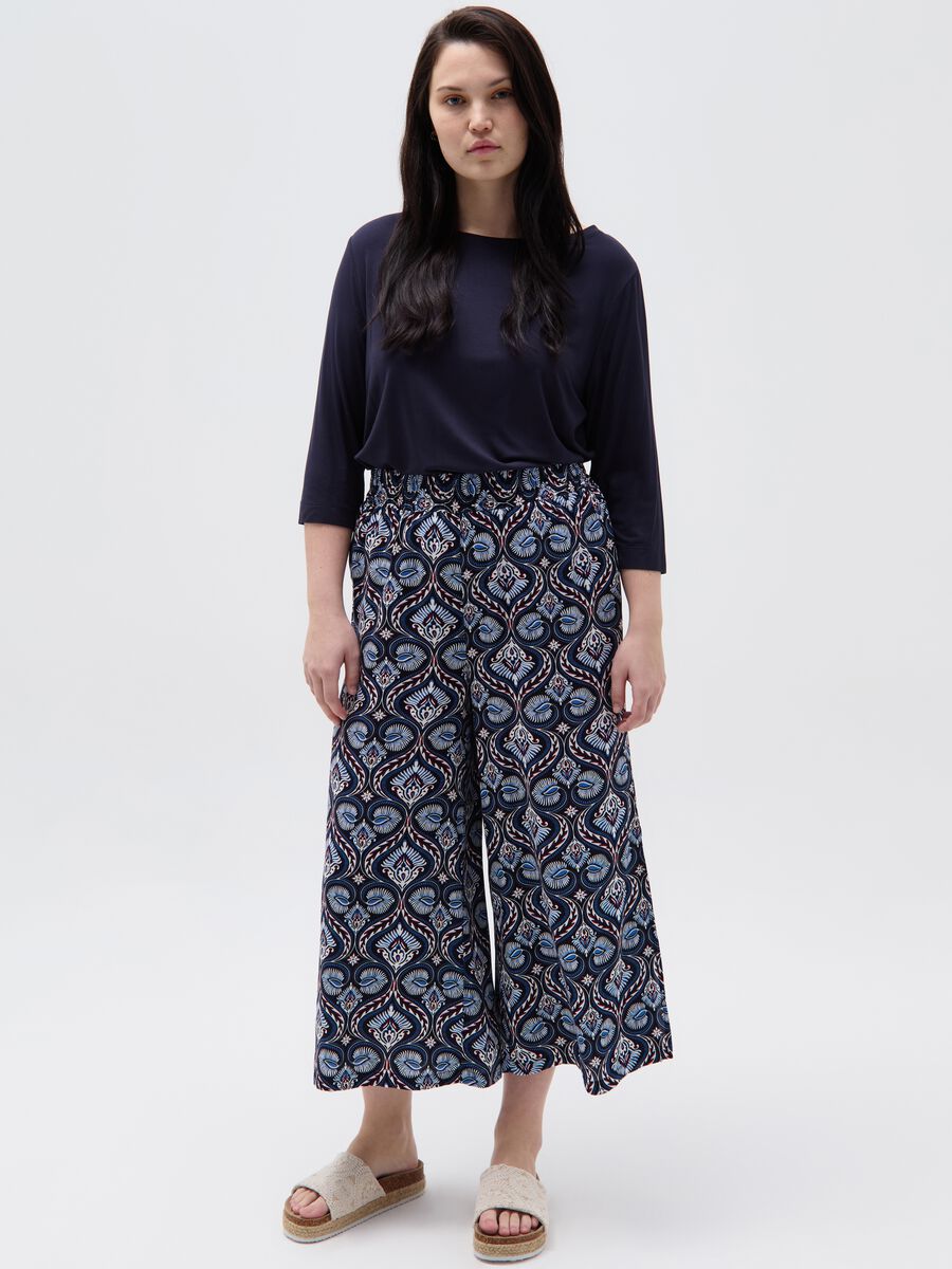 Curvy wide-leg crop trousers with print_0