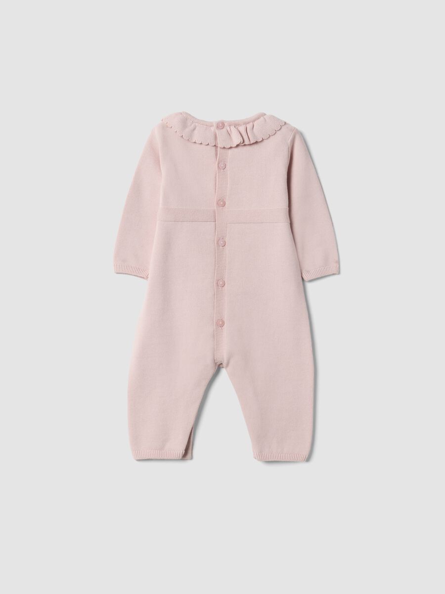 Pink pure organic cotton baby girl sleepsuit with ruffle collar_1