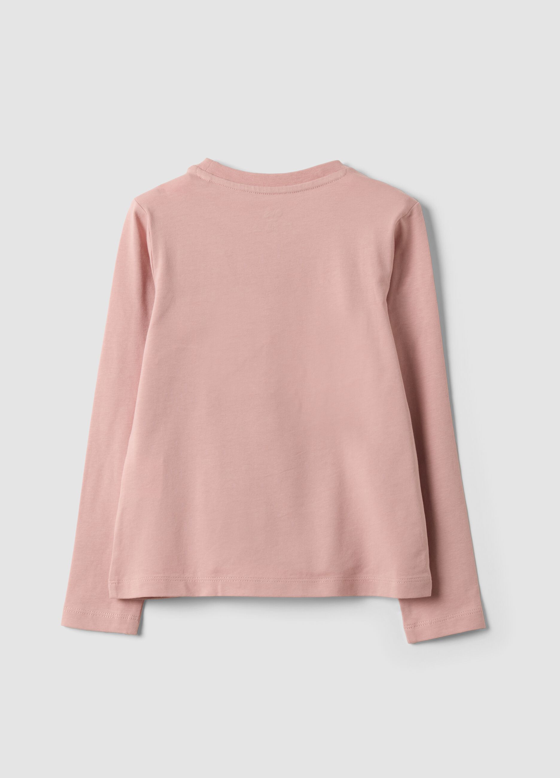 Pink stretch cotton T-shirt with bow embroidery for girls