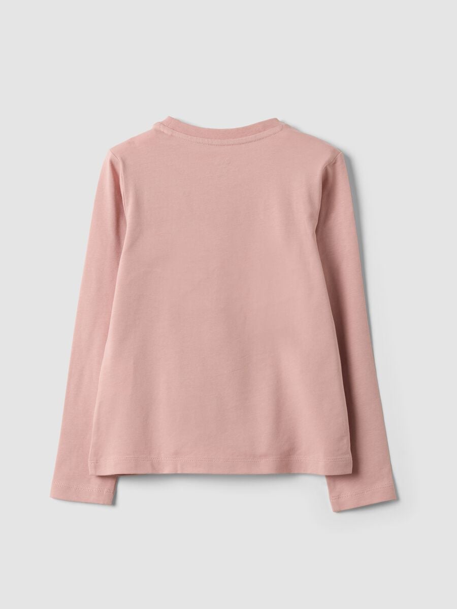 Pink stretch cotton T-shirt with bow embroidery for girls_1