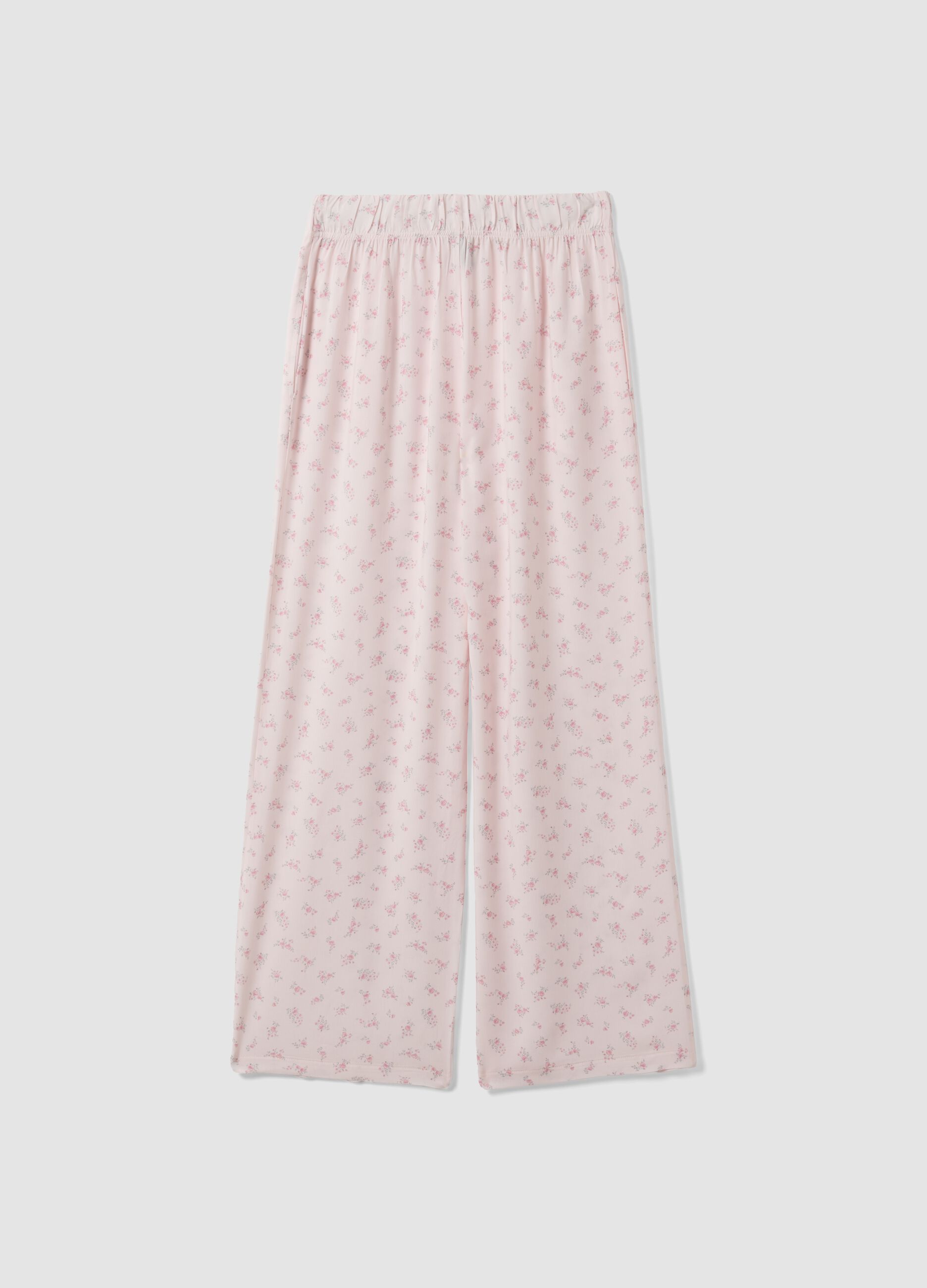 Rosa Pyjamahose aus reiner Viskose mit Blumenmuster