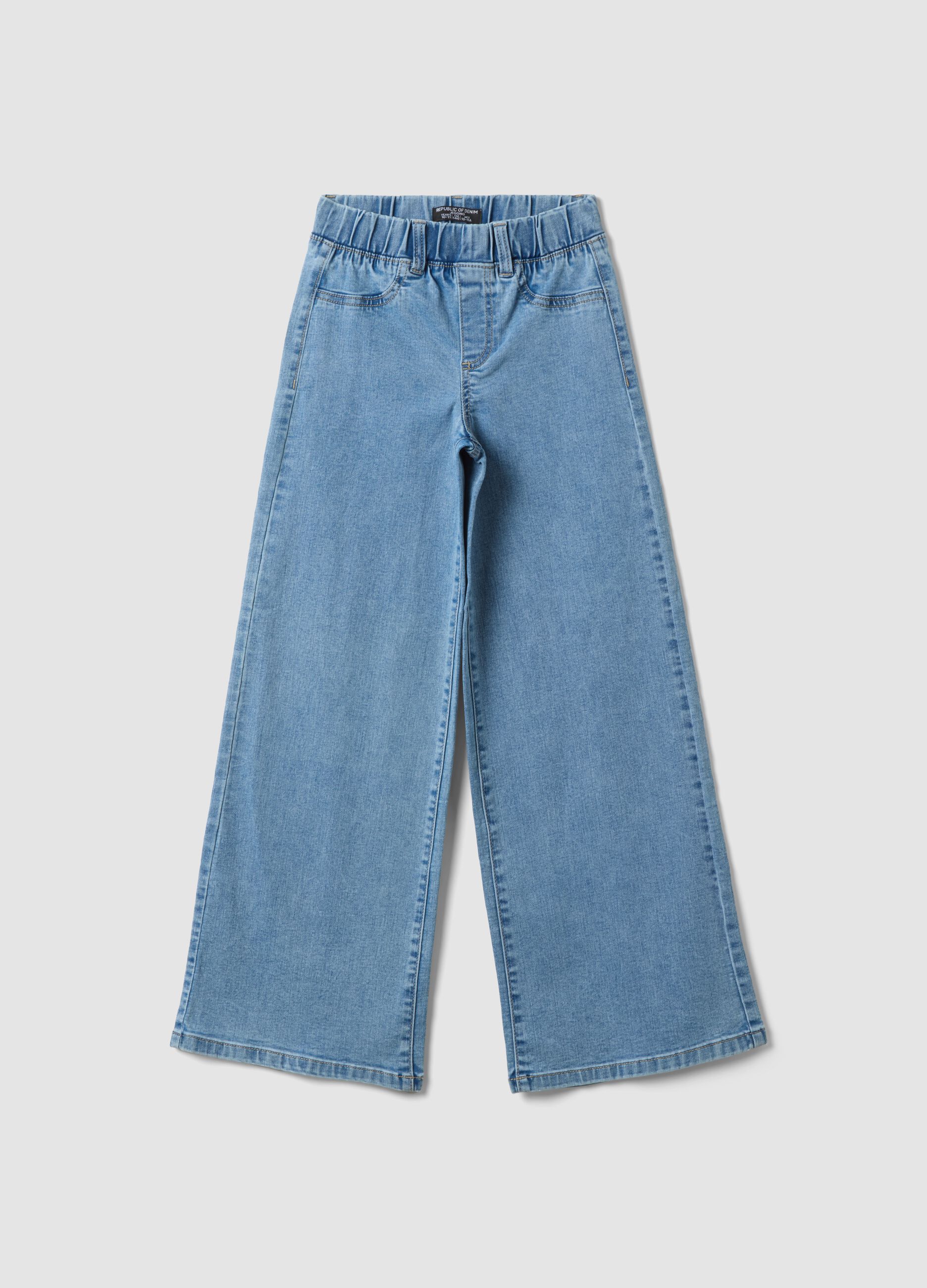 Girls&rsquo; super wide-leg cotton and stretch viscose denim jeggings