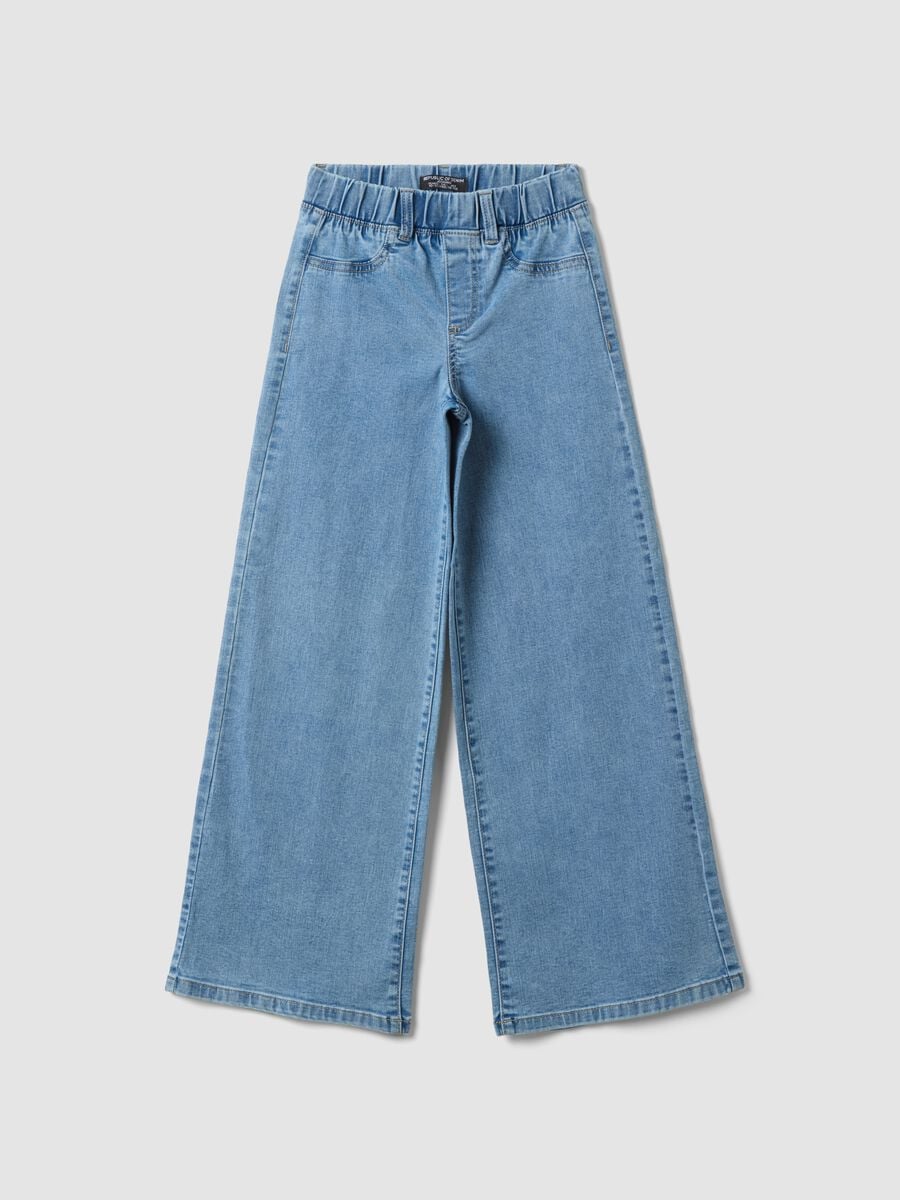 Girls&rsquo; super wide-leg cotton and stretch viscose denim jeggings_0