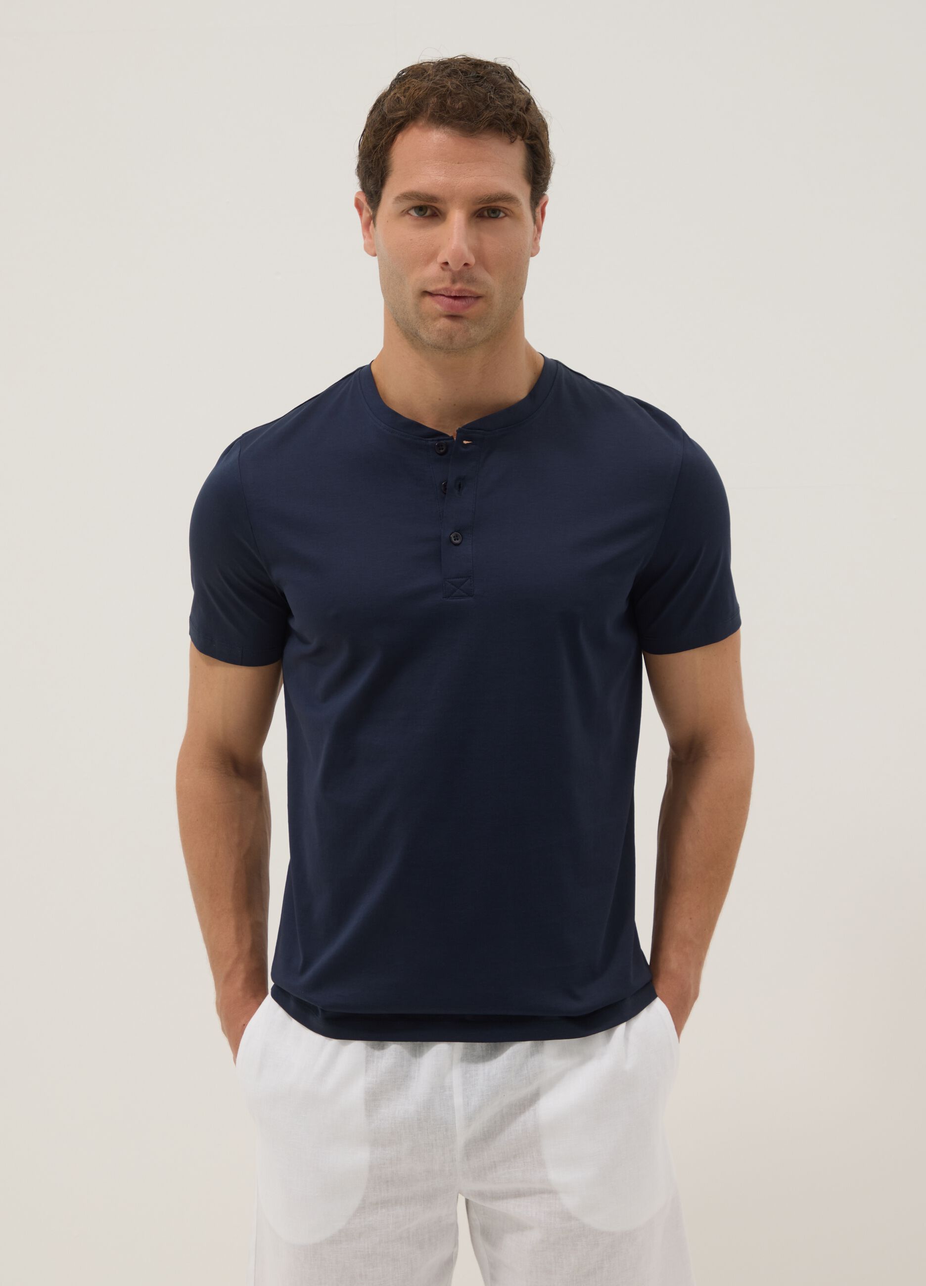 Blue pure cotton regular-fit T-shirt
