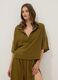 Short green pure cotton kaftan with V-neck_0