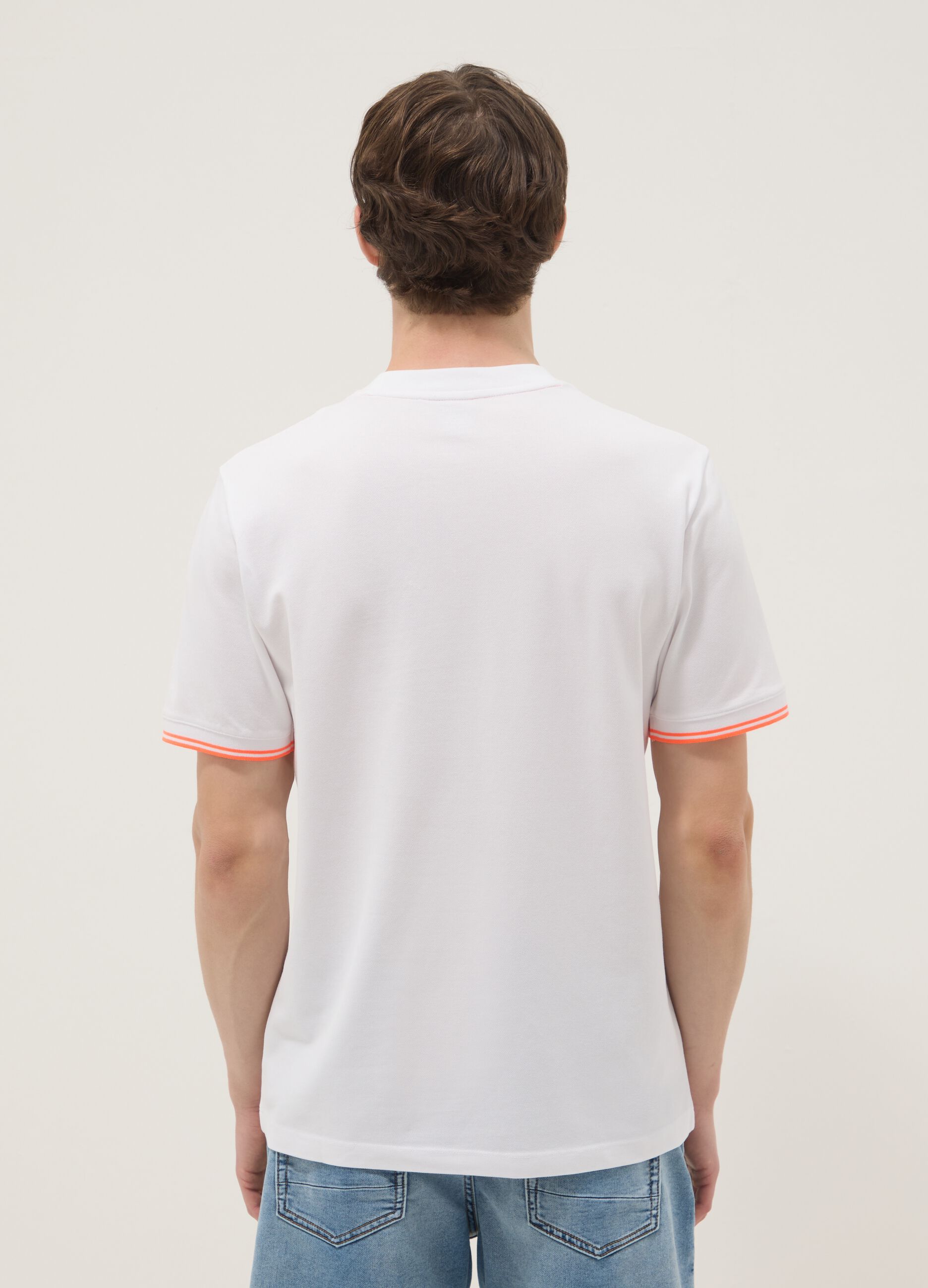 White stretch cotton T-shirt with chest pocket