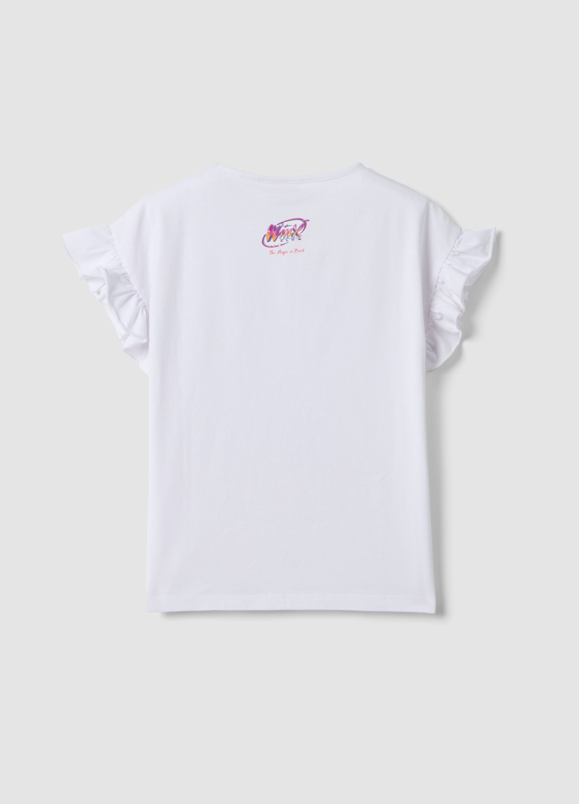 T-shirt bianca in cotone elasticizzato con maniche volant per bambina regular fit