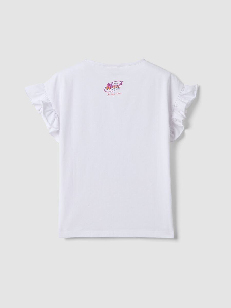 T-shirt bianca in cotone elasticizzato con maniche volant per bambina regular fit_1