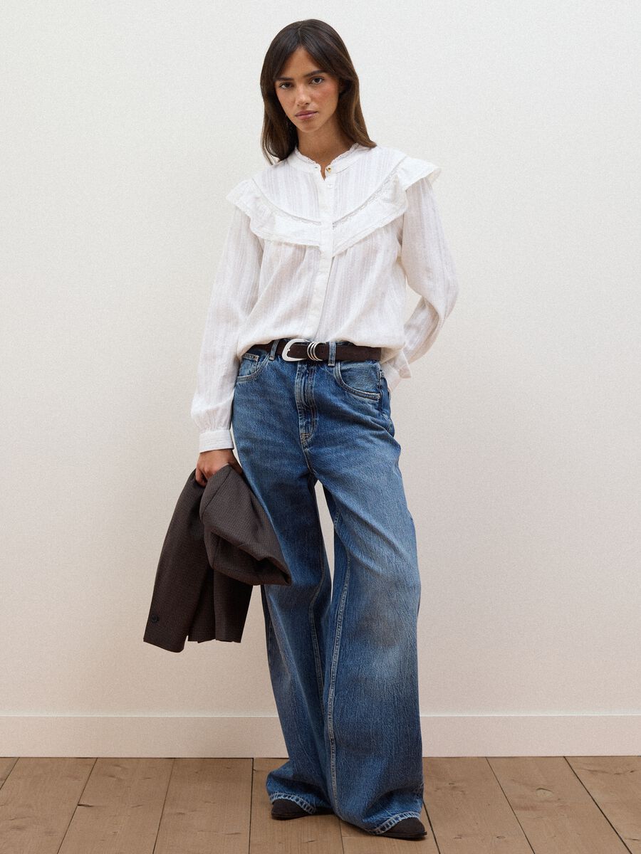 White pure cotton shirt with Mandarin collar and ruffles_2