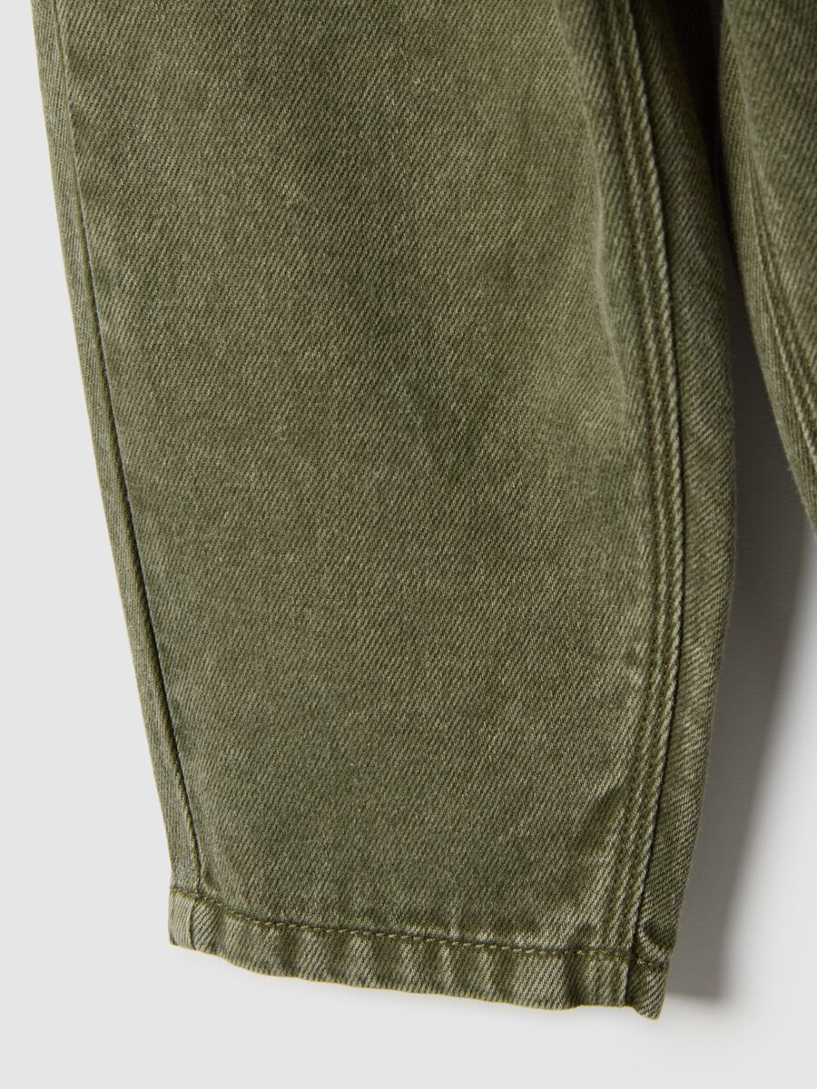 Pantaloni verde militare in puro cotone per bambino_3