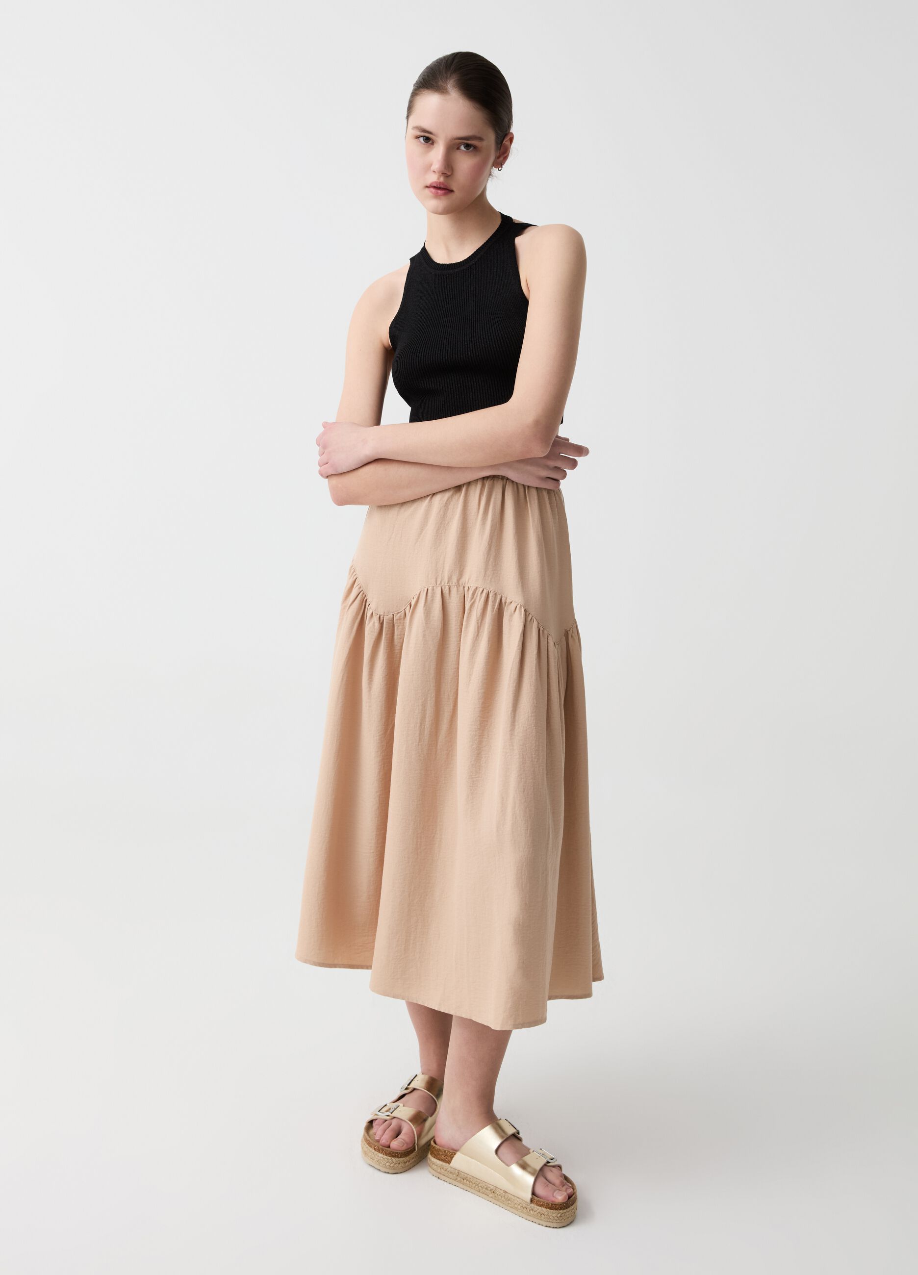Midi skirt with flounce