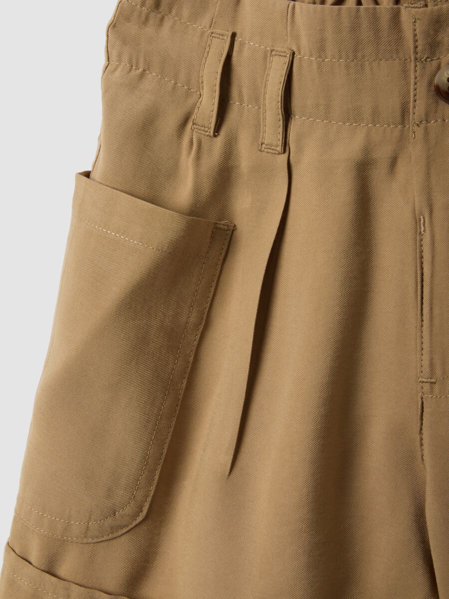 Beige modal-blend shorts with elasticated paper-bag waist_2