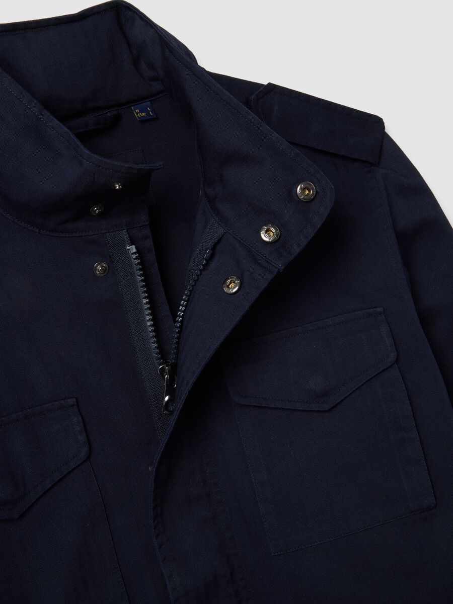 Blue cotton parka jacket regular fit with pockets and zip_5