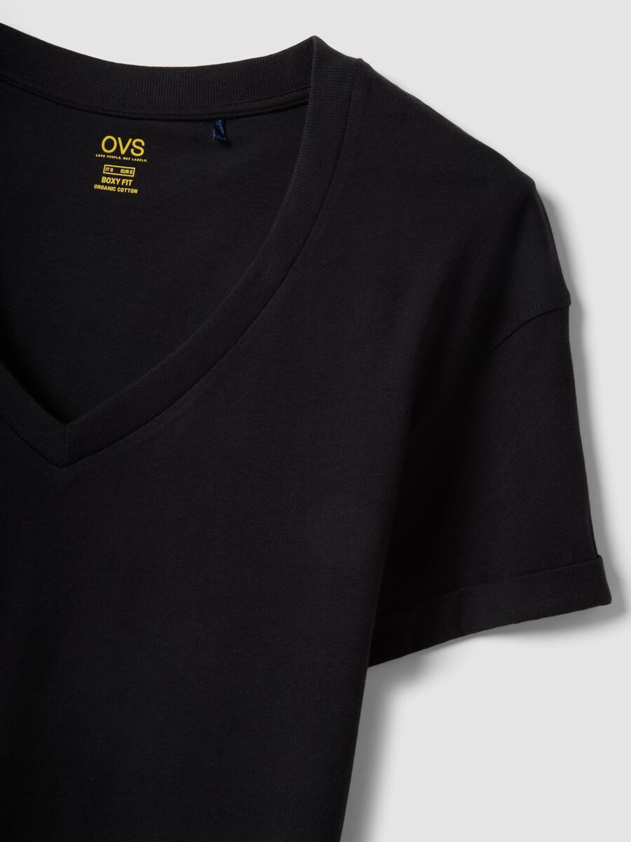 Black 100% cotton V-neck relaxed-fit T-shirt_5