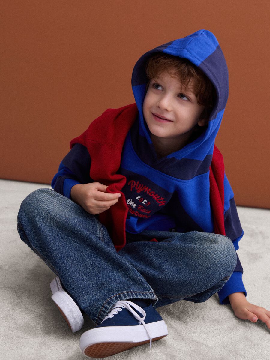 Navyblaue Hoodie aus reiner Baumwolle mit Streifen im Oversized-Fit_1