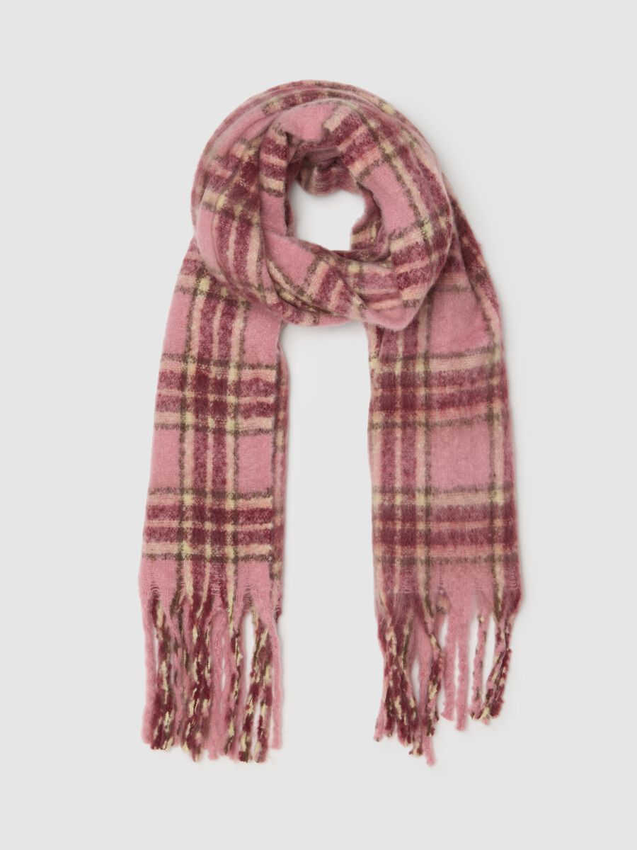 Multicoloured Checked Scarf with Fringes_0