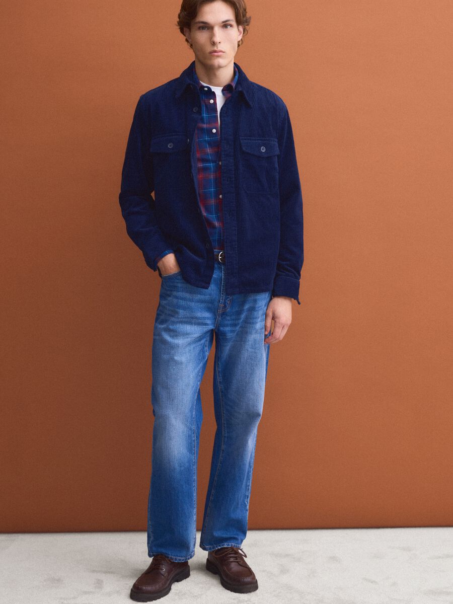 Blue pure cotton corduroy shacket in an oversized fit_2