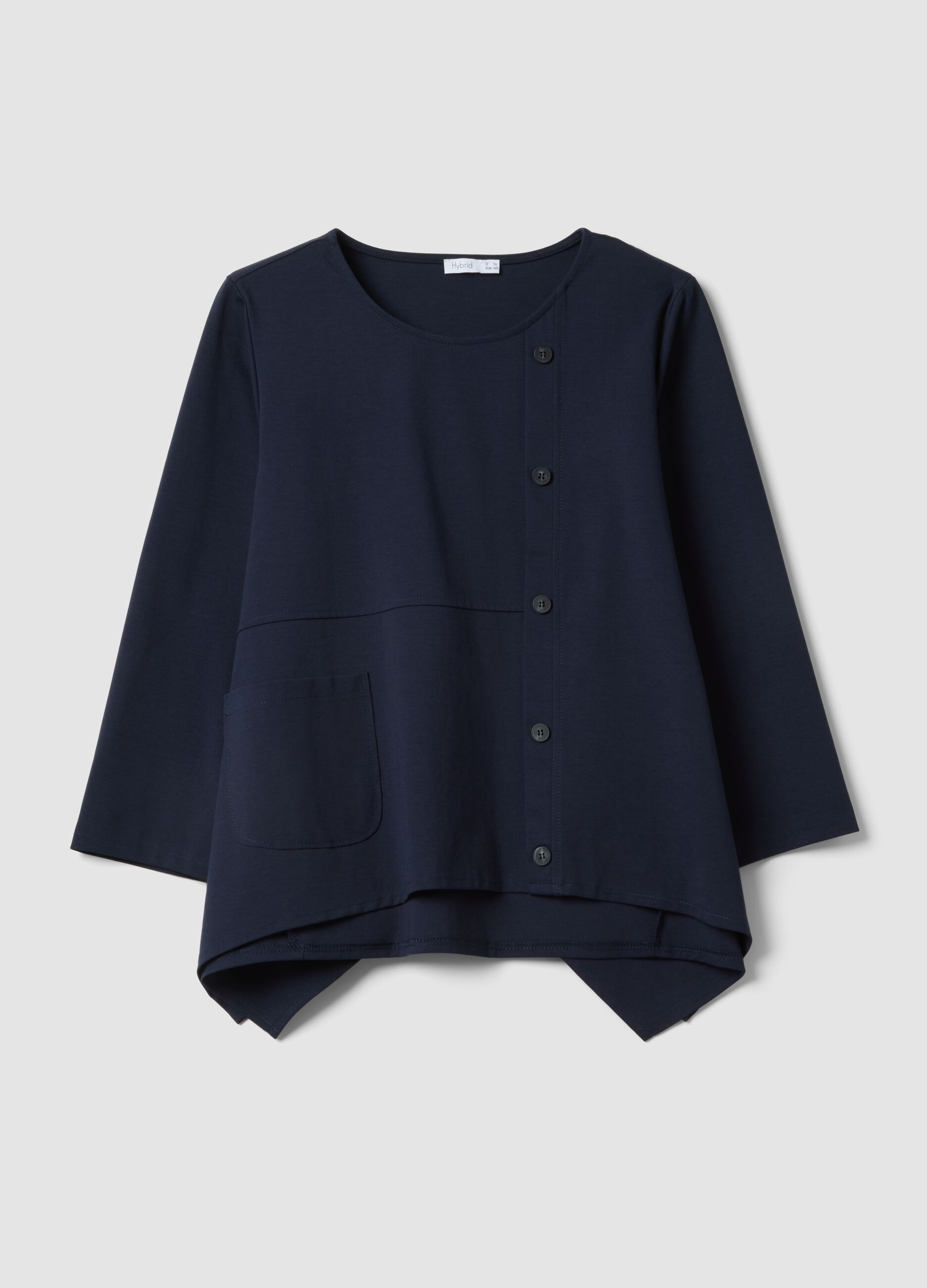 Blue stretch-cotton button-up blouse, regular fit