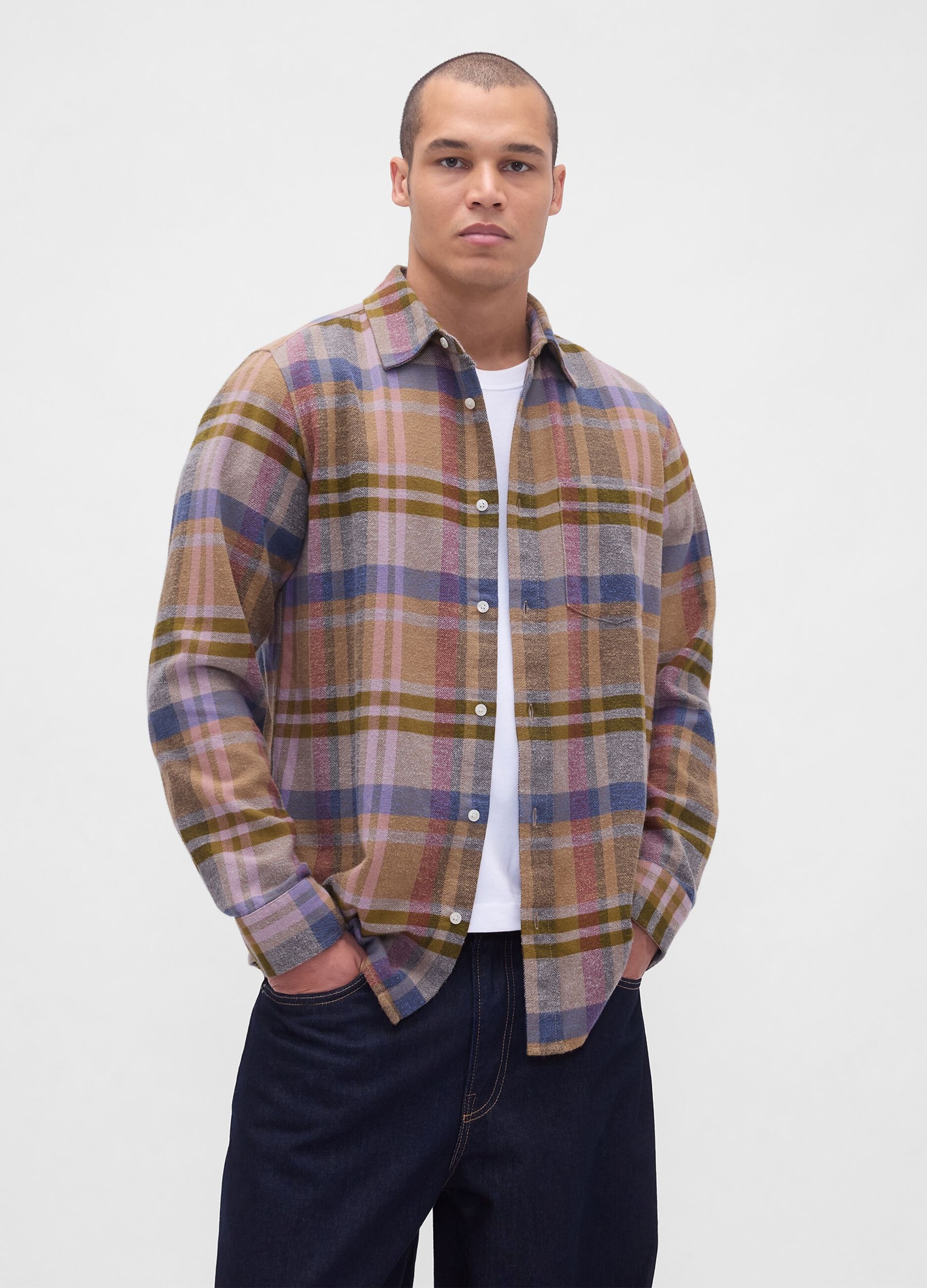 Mehrfarbiges Langarm-Baumwollhemd