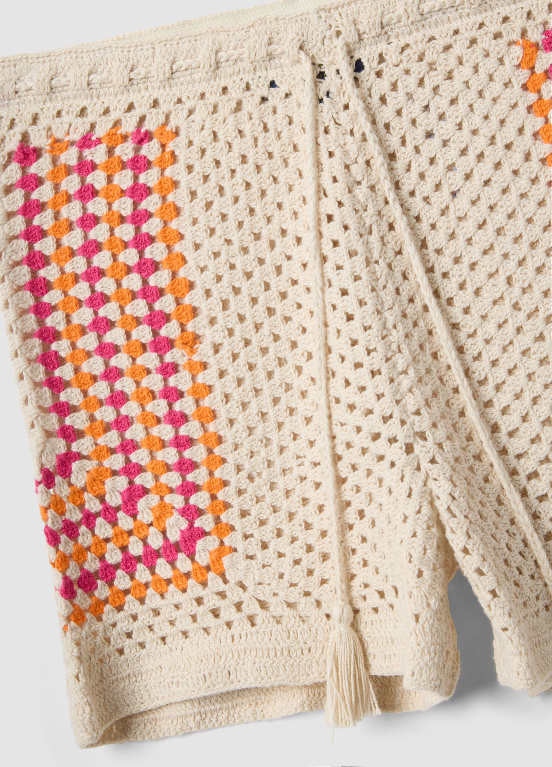 Beige pure cotton crochet shorts