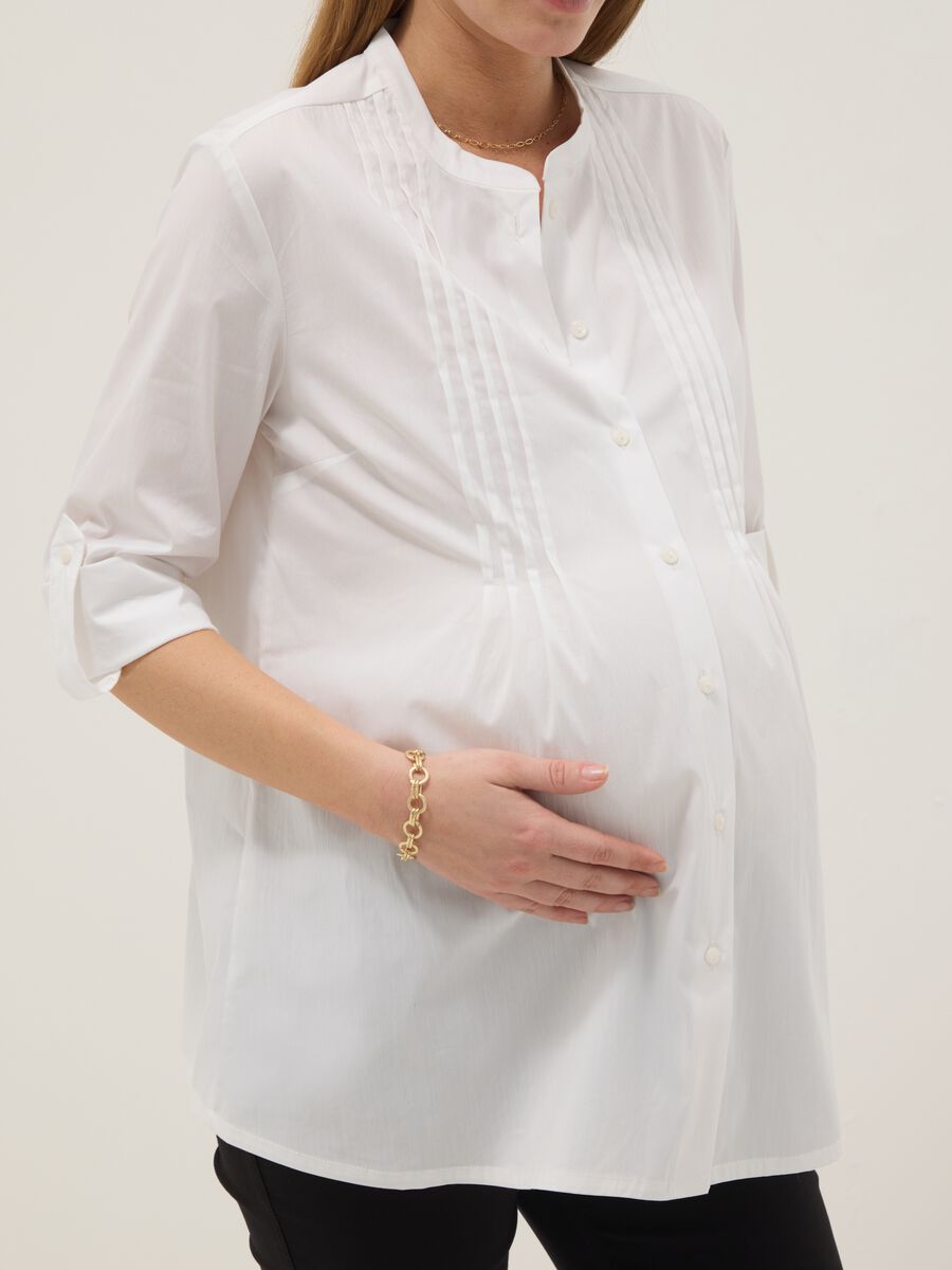 White Regular Fit Maternity Shirt in Stretch Cotton Blend_3