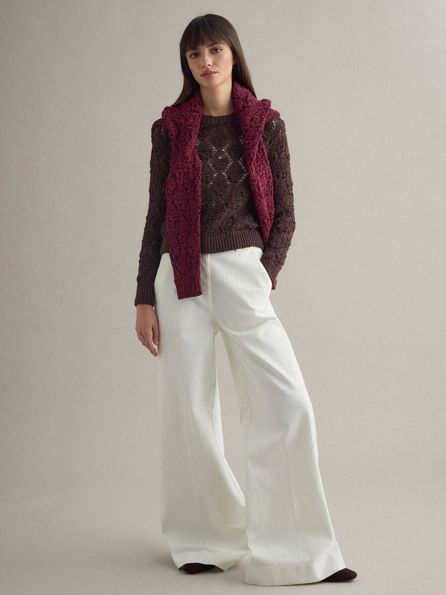 Brown regular fit cotton-blend jumper with a knitted pattern_1