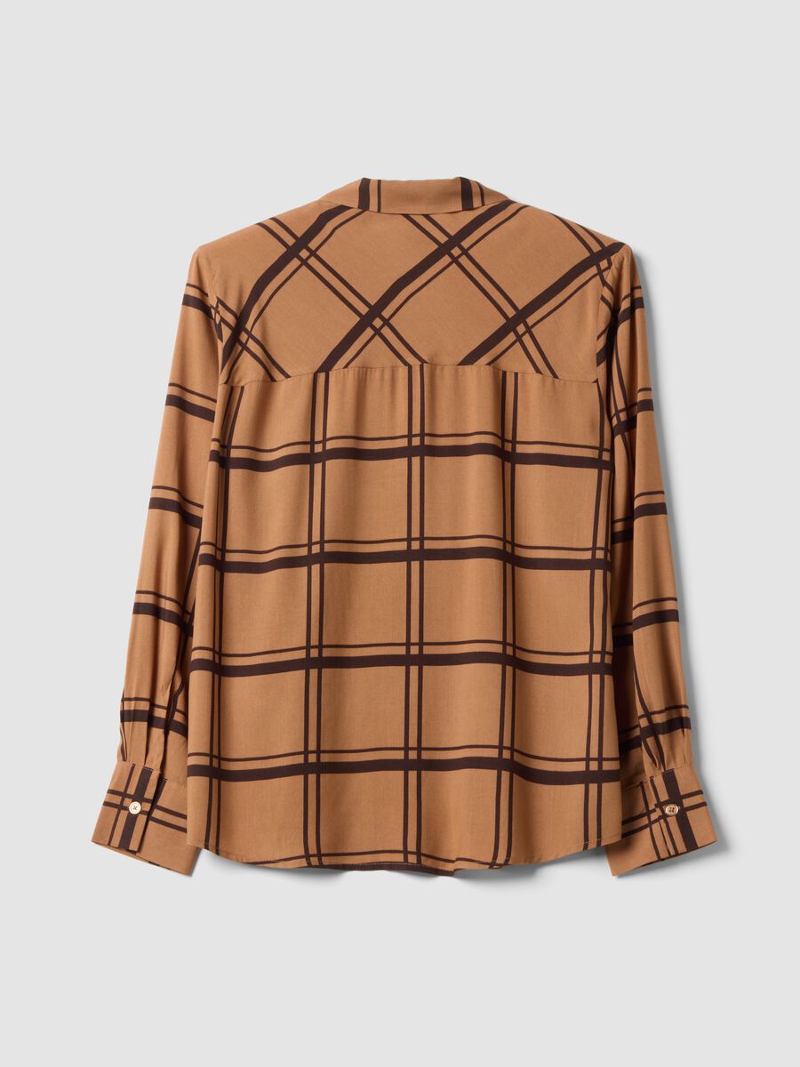 Brown checked pure viscose shirt with neck tie, regular fit_6