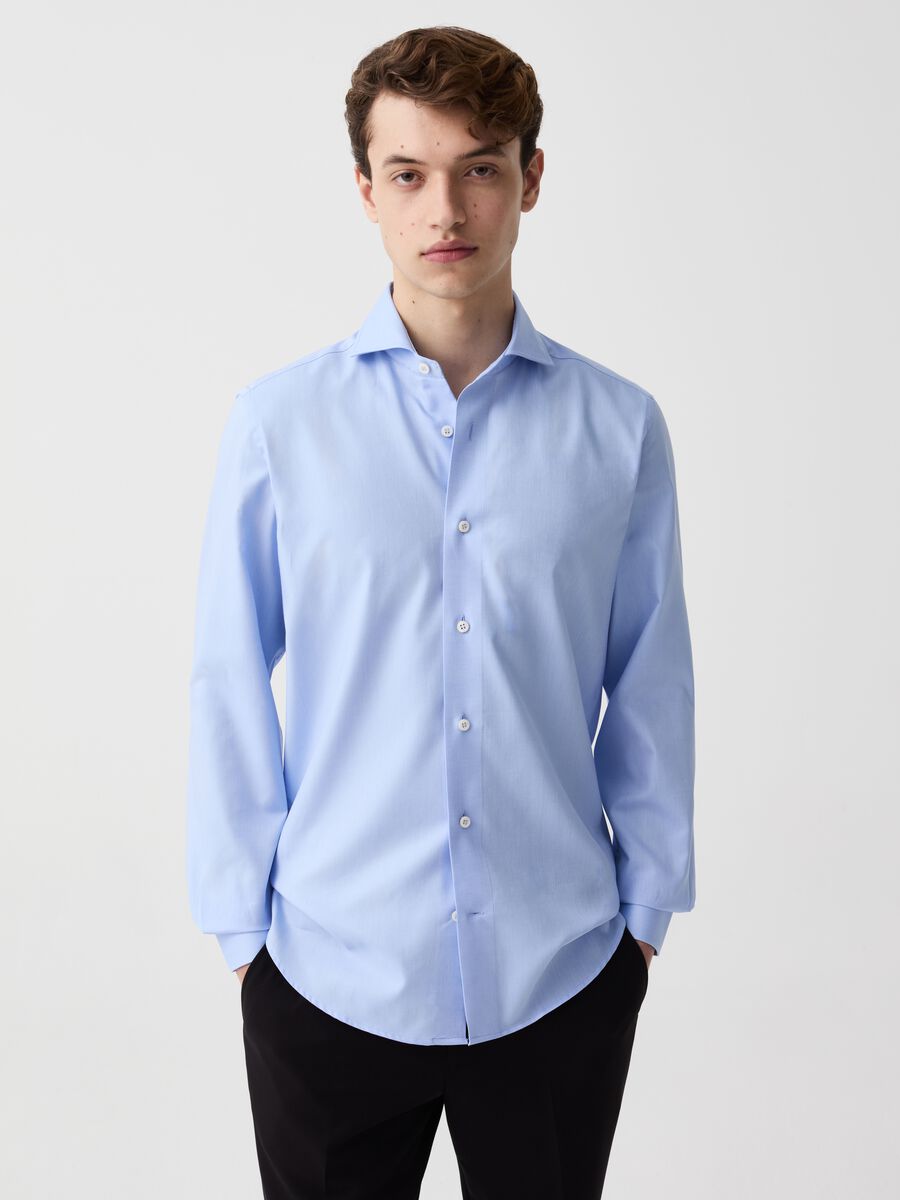 Solid colour cotton slim-fit shirt_0