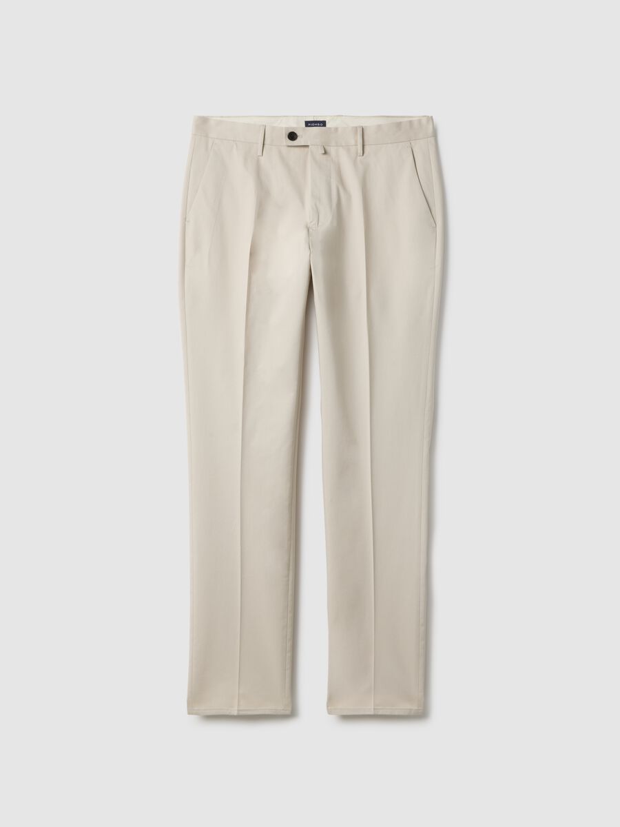 Beige stretch cotton chino trousers regular fit_0