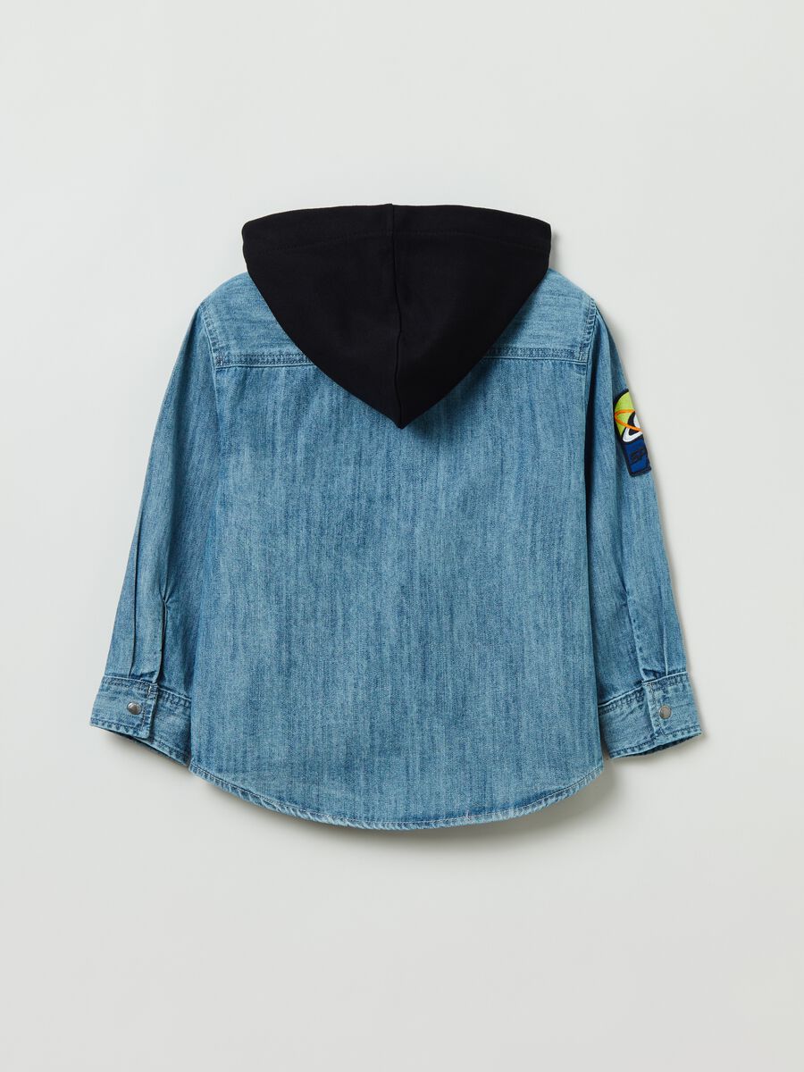 Denim shirt with hood and patches_1