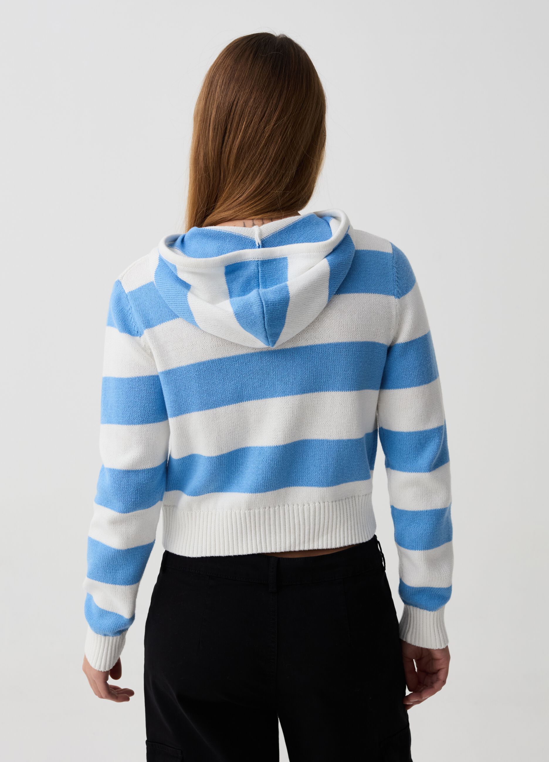 Striped full-zip cardigan with hood