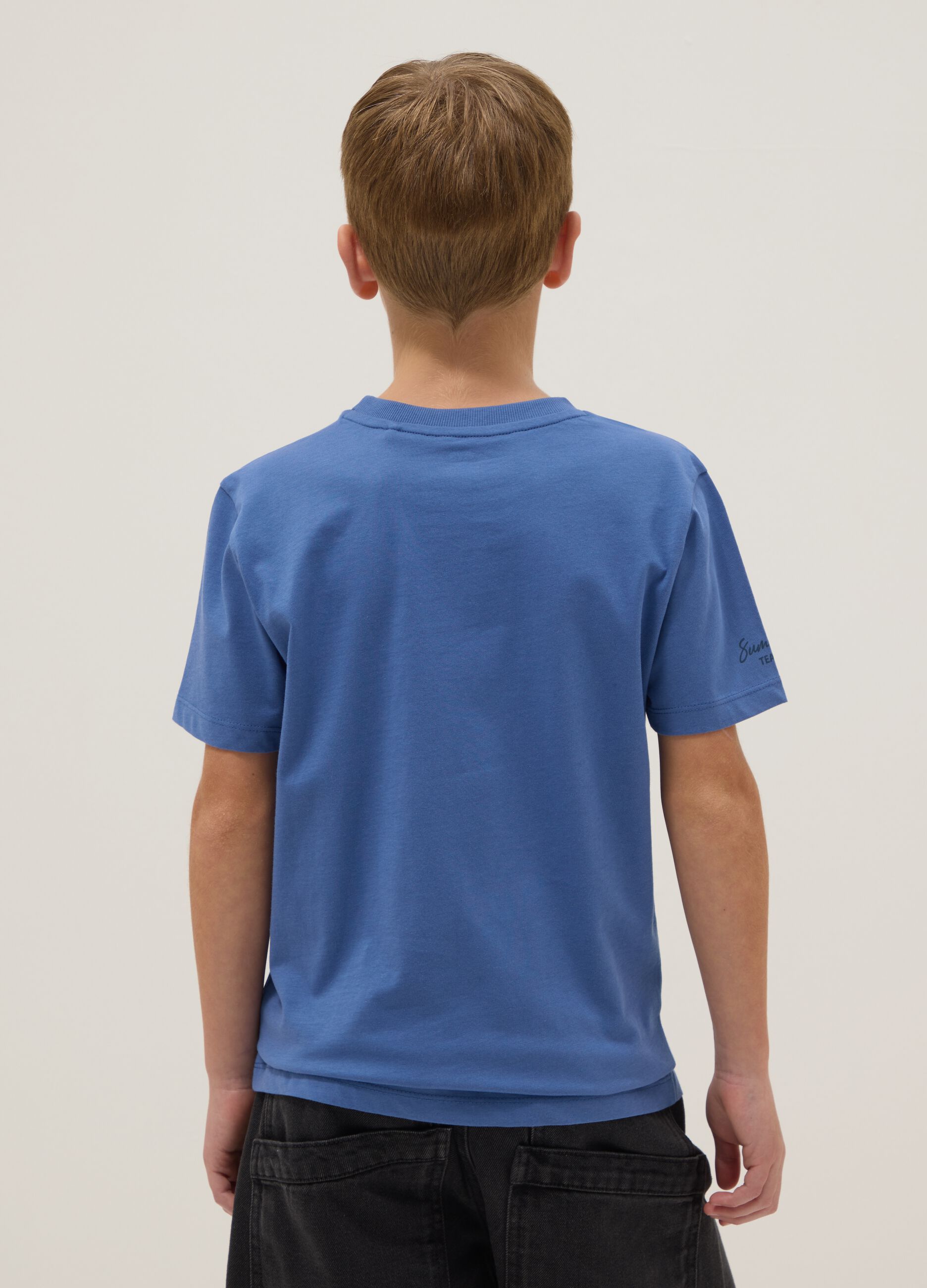 Boy's regular fit pure cotton blue T-shirt with print