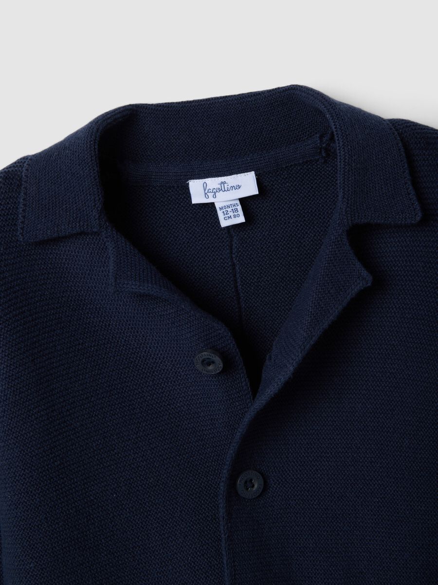 Blue pure cotton cardigan for children, regular fit with pockets and buttons_2