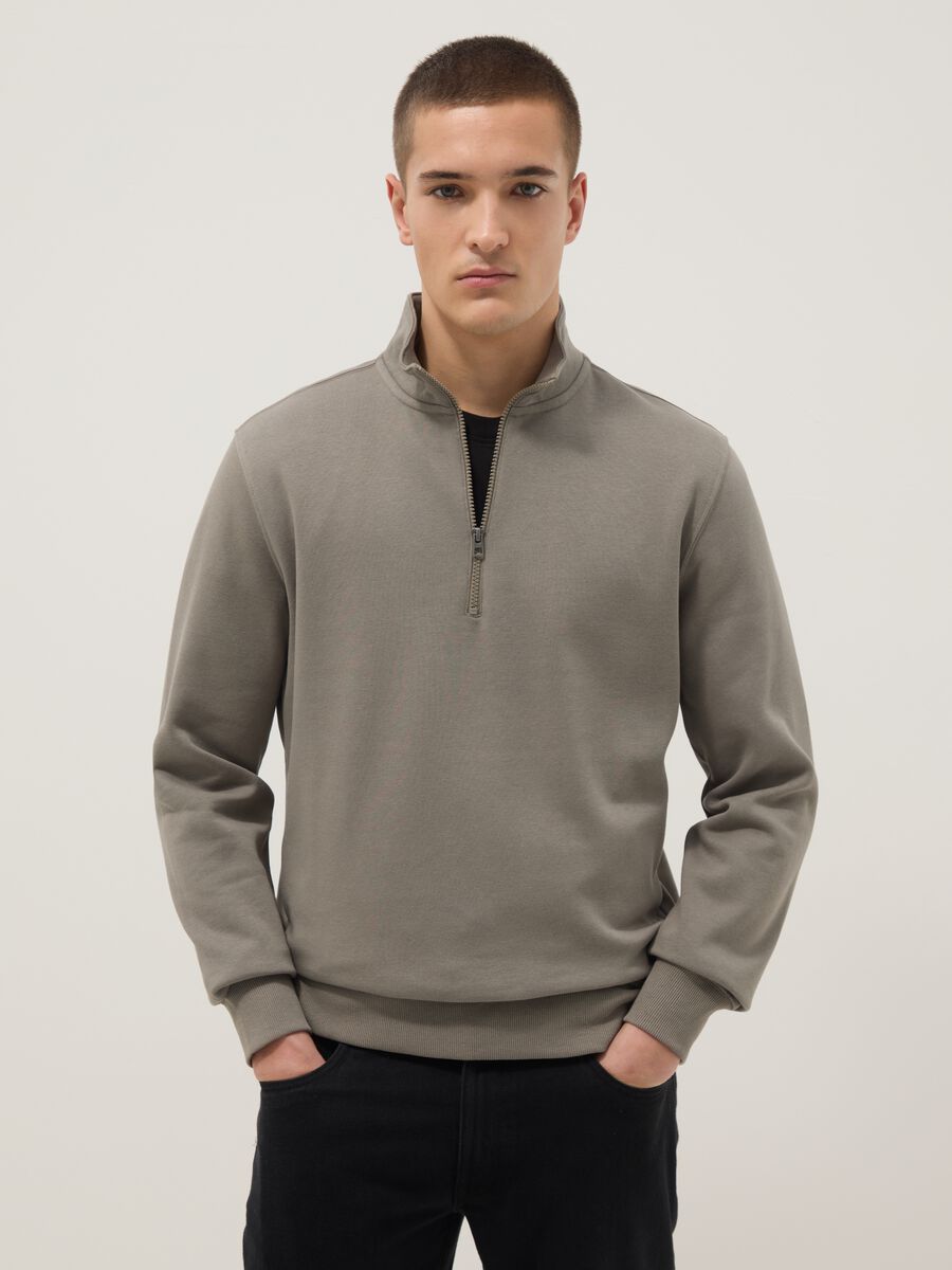 Grey cotton blend sweatshirt regular fit with half zip_0
