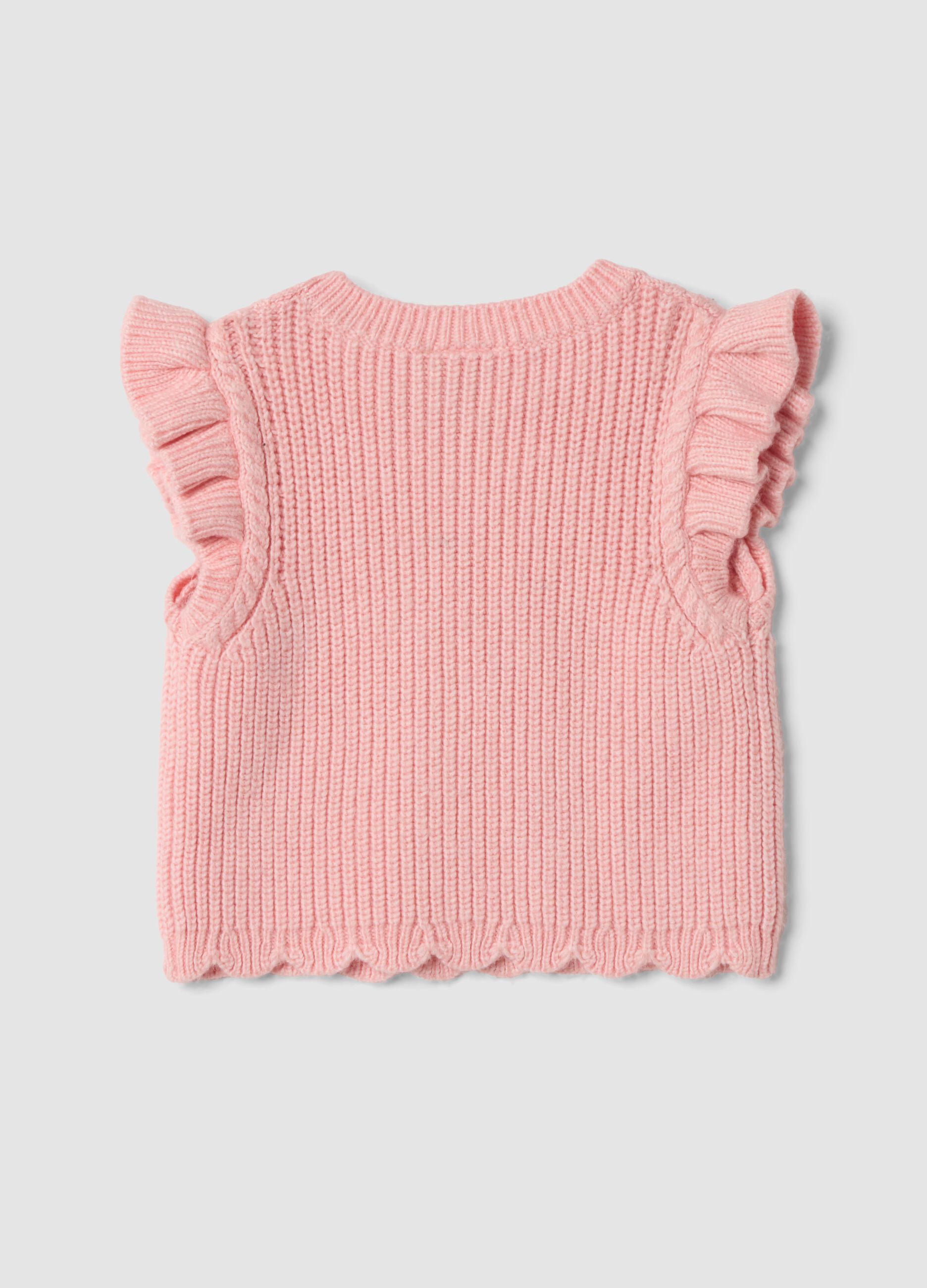 Gilet rosa chiaro in misto viscosa con girocollo in maglia