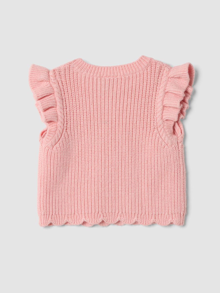 Gilet rosa chiaro in misto viscosa con girocollo in maglia_1