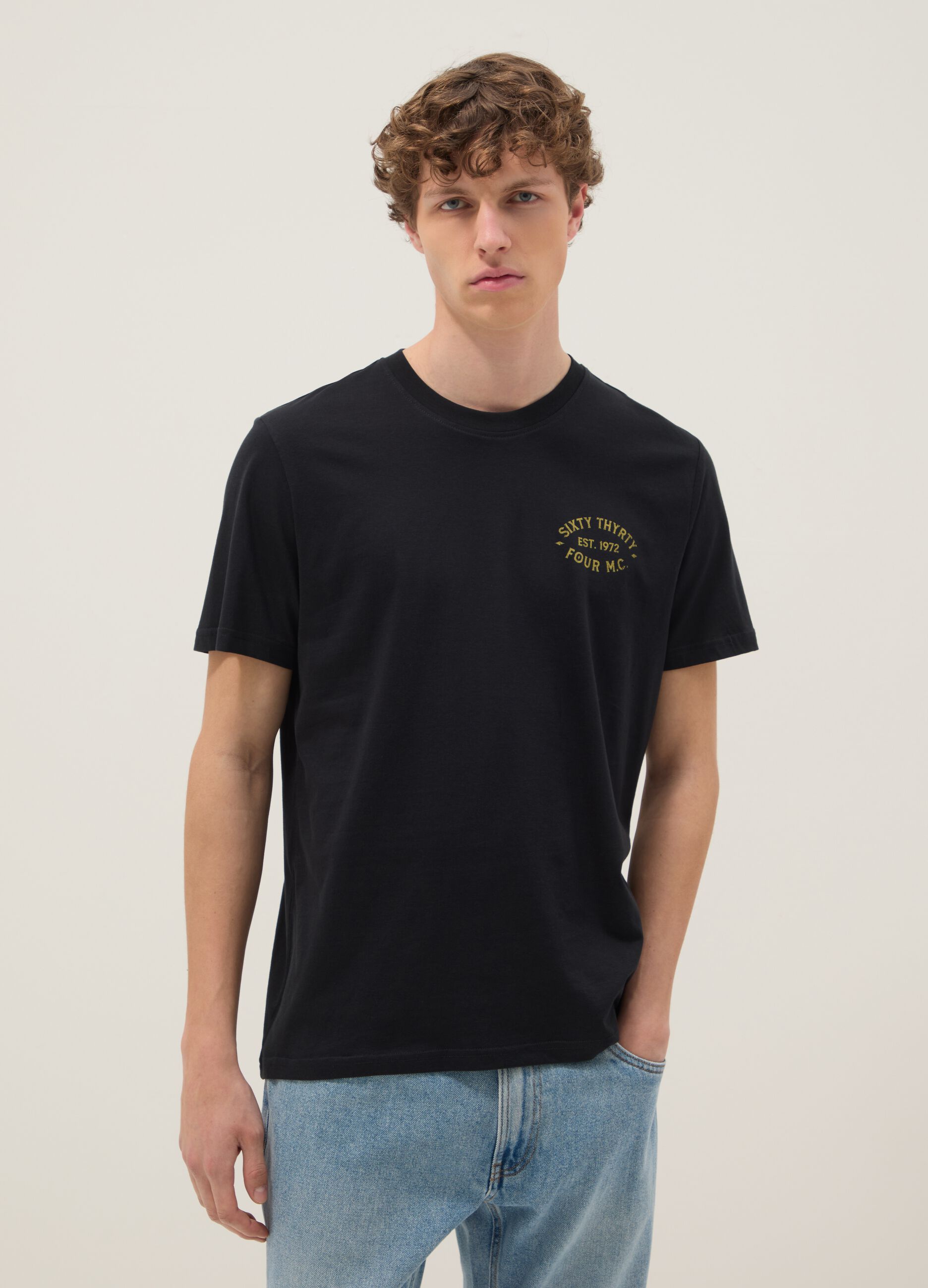 Schwarzes T-Shirt mit Print aus reiner Baumwolle, Regular Fit