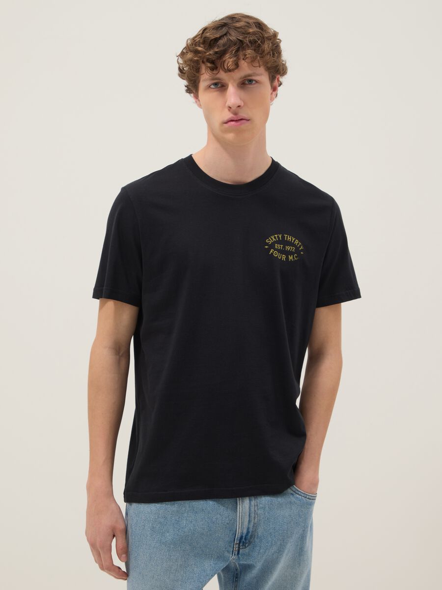 Black printed T-shirt in pure cotton, regular fit_0