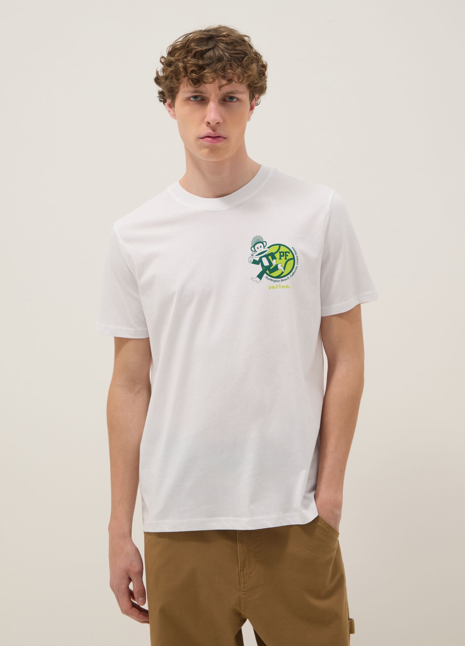 Wei&szlig;es T-Shirt aus reiner Baumwolle mit Paul-Frank-Print, Regular Fit