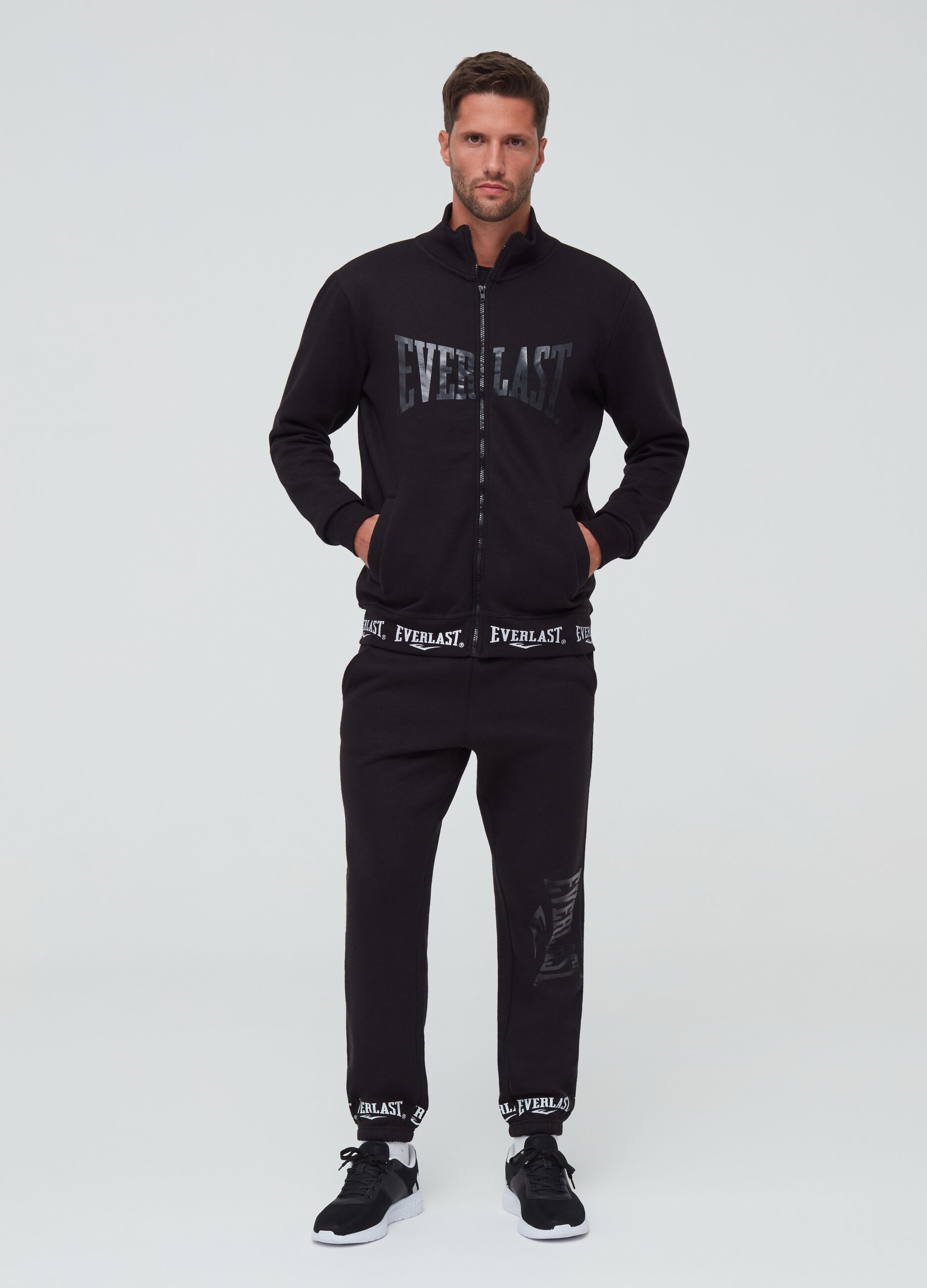 Full-zip sweatshirt with high neck and Everlast print