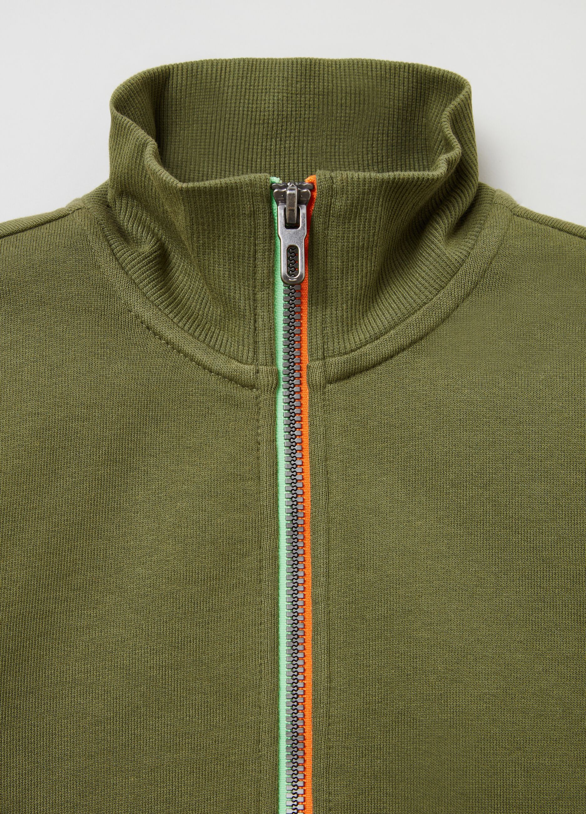 Plush full-zip sweatshirt with high neck