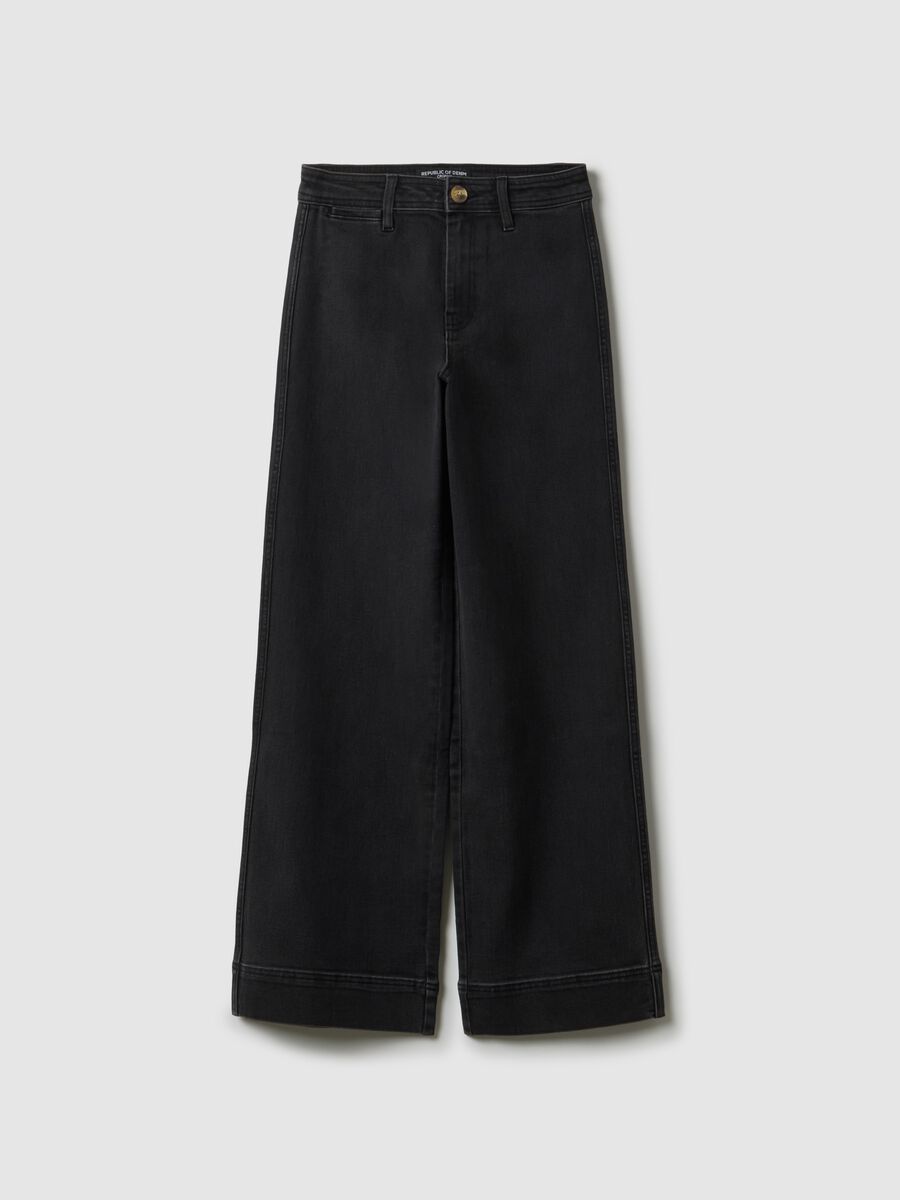 Black Stretch Cotton Wide Leg Jeans_4